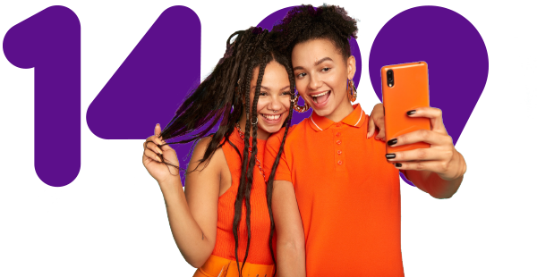 An image of two girls looking at a phone in from of the words 14.99